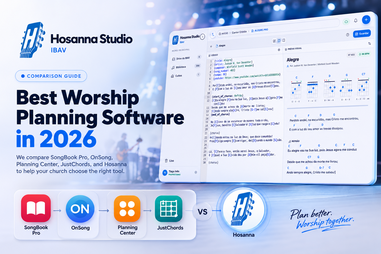 Best Worship Planning Software in 2026: SongBook Pro vs OnSong vs Planning Center vs JustChords vs Hosanna